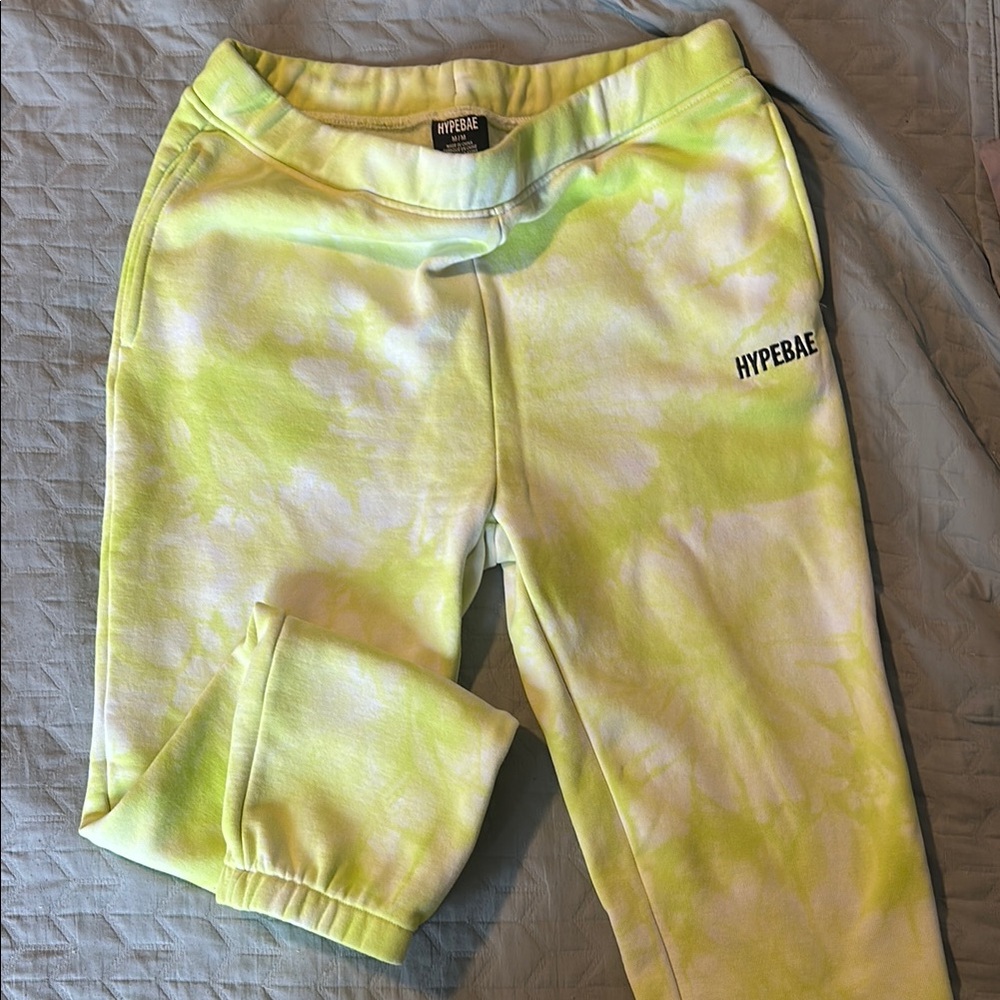 Green and White Tie-Dye Joggers Relaxed Fit